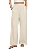 heekpek Womens Cotton Trousers Summer Pants High Waist Wide Leg Summer Trousers Elasticated Waist Comfy Loose Casual Pants with Pockets, Apricot, M