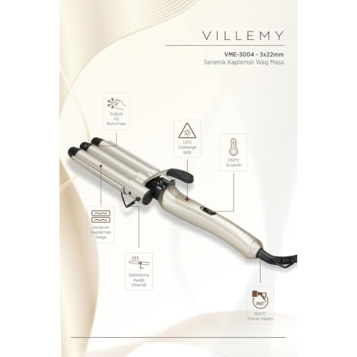 3x22 mm Seramik Kaplamalı Wag & Su Dalgası Saç Maşası – Profesyonel Dalga Şekillendirici -Vme-3004