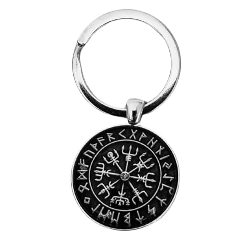 Generisch Schlüsselanhänger Wikingerkompass mit Runen Wikinger Vikings mit Schlüsselring Vegvísir Vegvisir