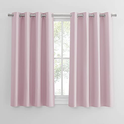 PONY DANCE Rideau Occultant Paire de Draperies Lumiere Bloquer pour Chambre Fille/Enfant, Opaque de Fenêtre Unicolore, L 117 X H 137 cm, Rose Clair