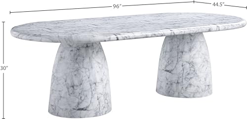 Image of Meridian Furniture 708White-T Cosenza Collection Art Deco 96 inch Indoor /Outdoor Concrete Dining Table with White Marble Finish, 96 inch W x 44.5 inch D x 30 inch H, White