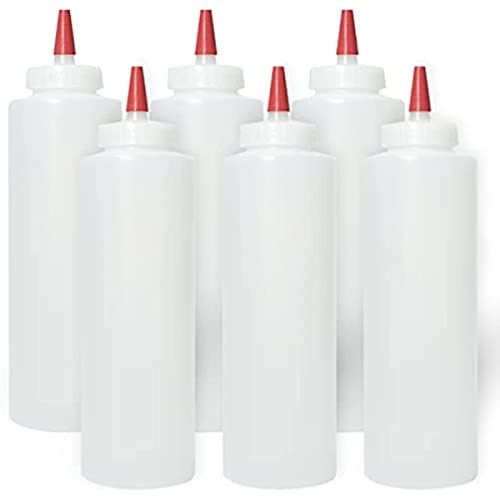 Plastic Squeeze Condiment Bottles with Red Tip Cap 16-Ounce Set of 6 Wide Mouth