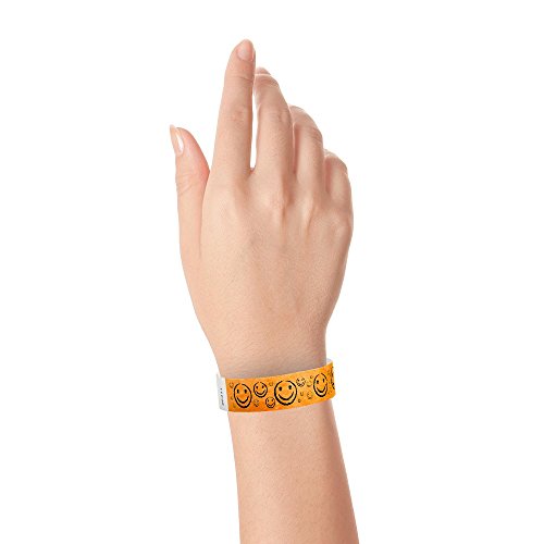 Image of 500 WristCo Neon Orange Smiley Face Tyvek Wristbands for Events