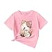 KEEVICI Cute Cat Shirts for Girls Graphic Tees Bubble Tea Tshirt Kids Kawaii Cartoon Animal Print T Shirt Summer Cotton Tops(Pink,130)