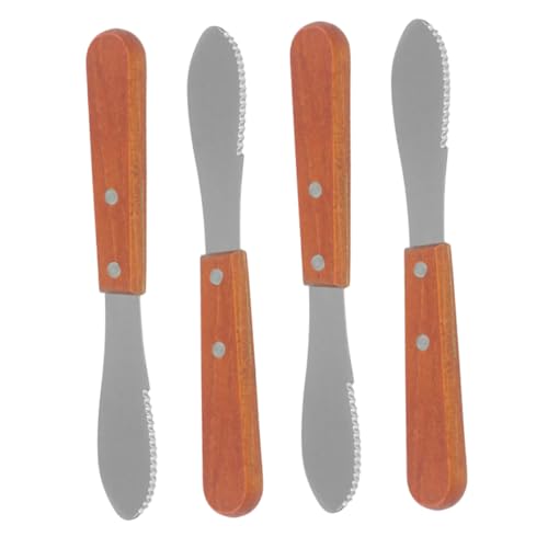 Mikinona Metal Cheese Knife 4-piece Cheese Slicer Set Bread Butter Jam Spreader Ergonomic Wooden Handles High Precision Cutting Versatile for Cooking Baking