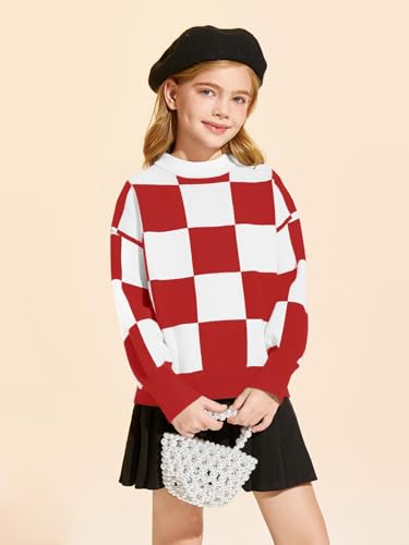 Image of Girls Sweaters Kids Fashion Plaid Mock Neck Pullover Sweater Tops 5-14 Years