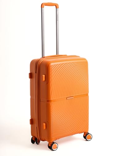 Image of Florence Medium Trolley Bag 63 cm | Polypropylene Hard Luggage Suitcase | Lightweight Travel Bag | 360 Smooth Wheels | Combination Lock | Anti-Theft Zippers | Orange