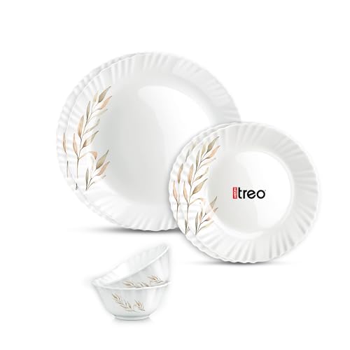 Image of Treo by Milton Opalware Aurelia Selene Dinner Set of 6 | Serving for 2 | Microwave & Dishwasher Safe | Bone-Ash Free | Tempered Toughness | Plates & Bowls | Crockery Set for Dining & Gifting | White