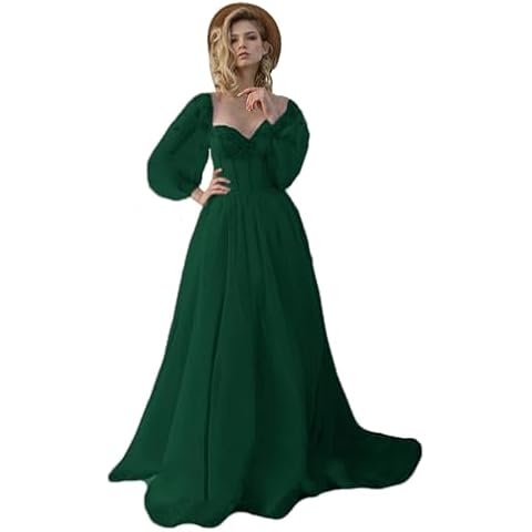Fanciest Green Puffy Sleeve Prom Dresses Ball Gowns for Women Formal Tulle Long Sleeve Sweetheart Evening Gowns Birthday Party Dresses US0 Cover