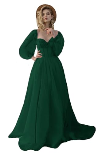 Fanciest Vintage Puffy Sleeve Prom Dresses Ball Gown for Women Formal Long Sleeve Backless Evening Gown