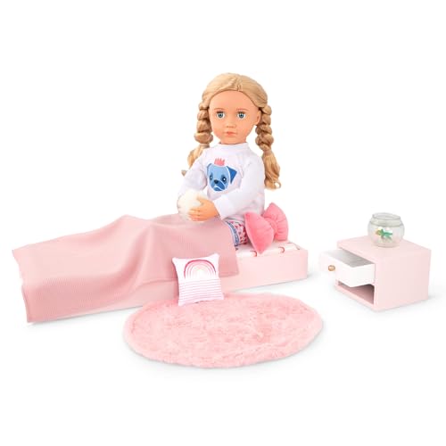 Our Generation – OG Sweet Snuggles Schlafzimmerset – Puppenhausmöbel – Plattformbett & Nachttisch – 46 cm Puppe Zubehör – Vorgetäuschtes Spiel – Spielzeug für Kinder ab 3 Jahren