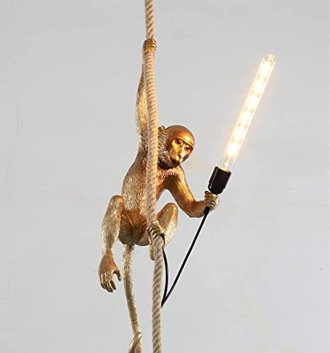 Modern Creative Monkey Hanging Light Pendant Lamp Industrial Lamp Fixture for Dining, Bedroom, Living Room, Restaurants,Coffee Shop, Balcony (Without Bulb) (Gold) (Monkey H/L)