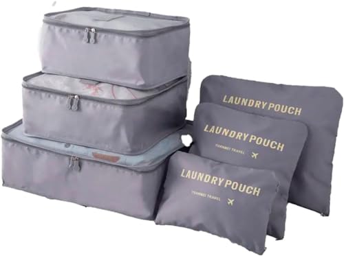 Kit Organizador de Mala de Viagem Prático 6 Peças Necessaires para Roupas, Maquiagens,cuecas calcinhas e meias Bagagen-Lene (Cinza)