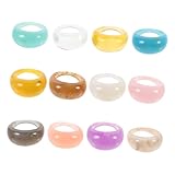 Ipetboom 12 piezas Conjunto de Anillos de Resina Acrílica Redondos y Gruesos para Mujer Estilo Retro con Diseño Geométrico y Único y Ligero Perfectos para Ocasiones Casuales y Fiestas