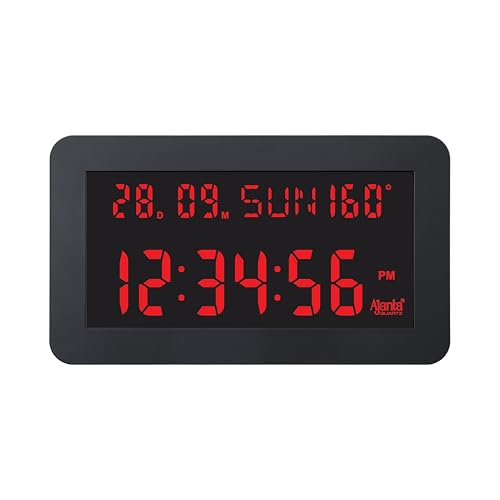 Image of Ajanta Digital Wall Clock DC-157 Red | Large 14 Inch Backlit Display | Modern Clock with Temperature, 12 /24 Hour Mode | Wall Mount
