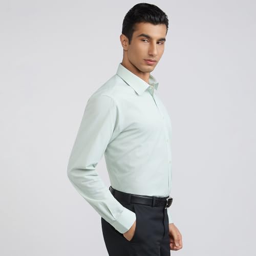 Image of Raymond Men's Slim Fit Pure Cotton Structure Pattern Semi Cutaway Collar Full Sleeve Formal Shirt