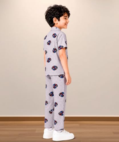 Image of 3BROS Unisex Pure Cotton Short Sleeve Kids Night Dress for Boys & Girls Nightwear /Sleepsuit /Sleepwear /Loungewear Night Suit for Boys and Girls Top and Pyjama Combo Set