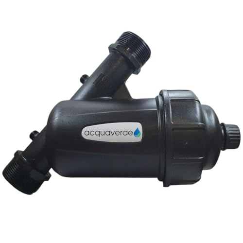 acquaverde | Filtro in Linea 3/4" per Irrigazione, Cartuccia Rete in Acciaio Inox 120 Mesh (130 micron), Attacchi Filettati Maschio, Tappo Svuota Residui Ispezionabile, Impianti Agricoli e Orto
