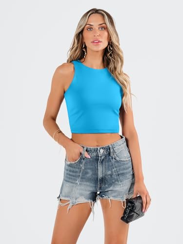 Image of EFAN Women's Double Lined Racerback Crop Tank Top | High Neck Slim Fit Sleeveless Workout Top, No-Bra Essential for Gym, Yoga & Going Out
