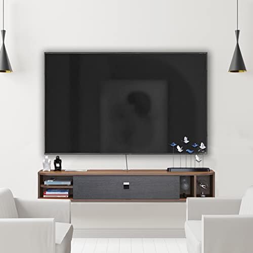 Pmnianhua Floating TV Shelves, Floating TV Unit Wall Mounted Under TV Stand Floating TV Console Entertainment Shelf Wall TV Cabinet for Living Room (120cm, dark brown)