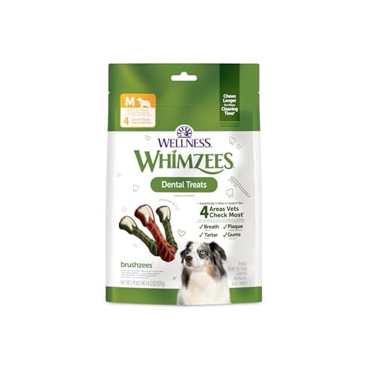 Whimzees Wellness Dog Dental Treats, Medium Size Brushzees, (4 Count)