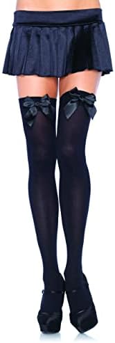 Leg Avenue Women Plus Size Satin Bow Accent Thigh Highs Costume Hosiery, Black, 1X US