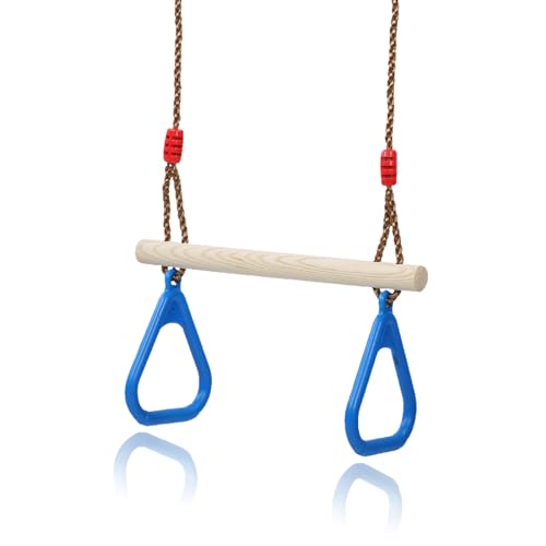 equlup Children Pull Up Rings, Indoor Gym Ring Kids Gymnastics Rings Wooden Stick Trapeze Swing Triangular Gym Fitness Sports Toy for Children Exercise Sports