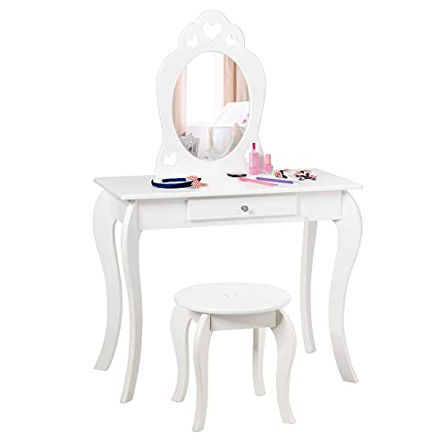 image for HONEY JOY Kids Vanity Set with Mirror, Toddler Wooden Vanity Table wit