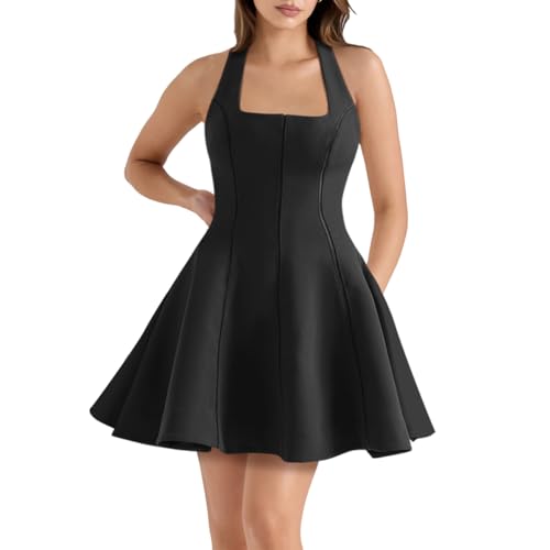 Image of Women's Fit and Flare Mini Dress - Sleeveless Sweetheart Hater Neck Bow Sexy A Line Club Party Going Out Dresses