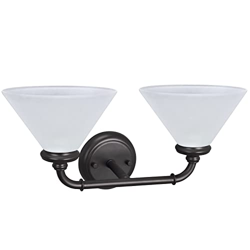 Image of Aspen Creative 62146, Two Metal Bathroom Light Fixture, 6-1 /2 inch Wide, Transitional Design in Oil Rubbed Bronze with Frosted Glass Shade Vanity Wall