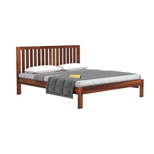 Image of SONA ART & CRAFTS Bravo Solid Sheesham Wood King Size Bed Without Storage (78x72) Double Bed King Size Cot for Bedroom (Natural Finish)