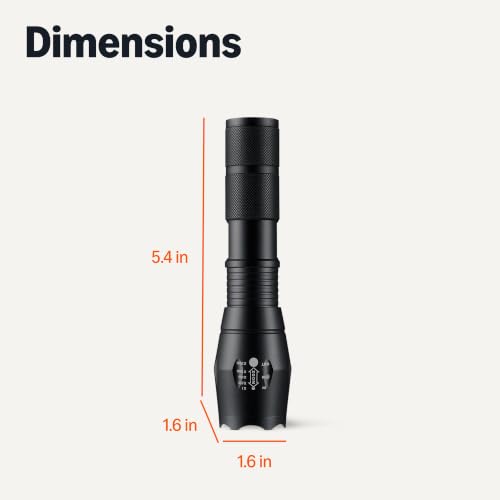 Image of Amazon Basics Handheld LED Flashlight, 200 Lumen, Adjustable Brightness Focus, 5 Light Modes, Water Resistant IPX4, Black