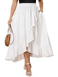 SCOMCHIC Plus Size Skirts for Women High Waisted Ruffle High Low Flowy Boho Maxi Skirt with Pockets Casual Summer Beach White