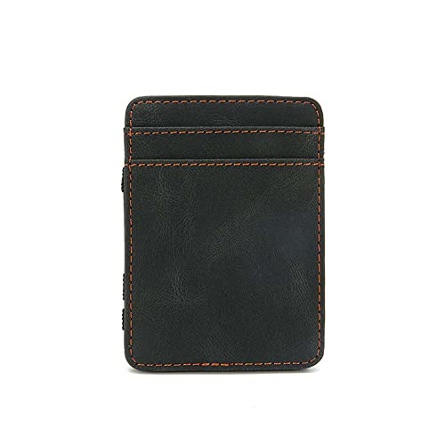 Vintage Mini Men's PU Leather Magic Wallet Mini Coin Purse Money clips Cash Clip Magic Wallet Transparent ID Bag(black)