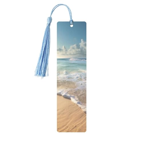 タッセル付き穏やかな海岸のしおり、女性、男性用の木製ブックマーク、本好きのためのハンドメイドブックマーク、読書ページマーカー木製タグオーナメント、誕生日教師へのギフト。