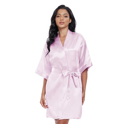 Image of Women's Short Satin Robes Lightweight Silky V-Neck Sleepwear Wedding Bridal Party Bride Bridesmaid Bathrobes
