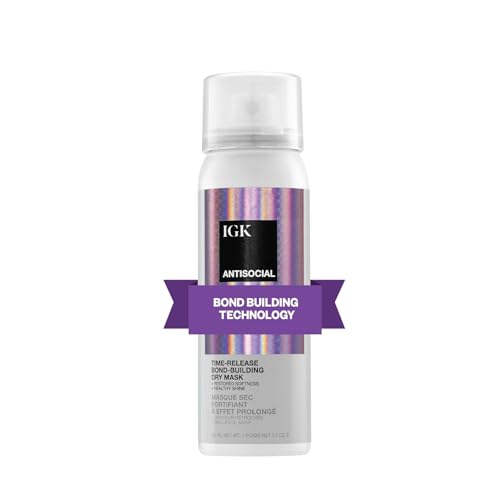 IGK ANTISOCIAL Bond-Building Dry Hair Mask Travel | Repair + Soften + Shine | Vegan + Cruelty Free | 1.7 Oz