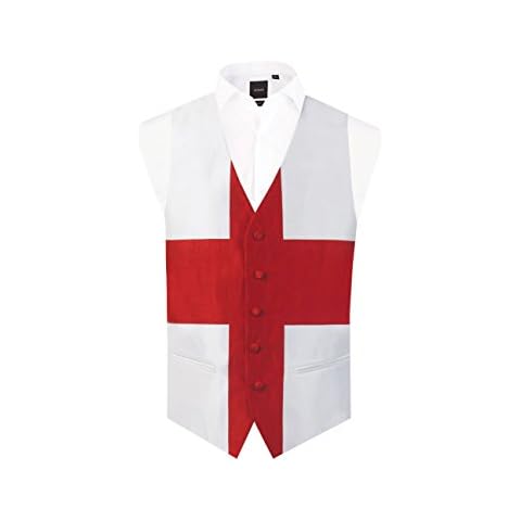 Dobell Mens England St George Waistcoat Regular Fit 5 Button-L (42-44in) White/Red Cover