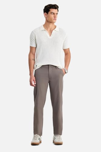 Image of SNITCH Men Trousers Casual Wear | Regular Fit Mid Rise Straight Leg Solid Pattern | Durable Polyester & Plain Weave Fabric for Daily Use & Office Outings