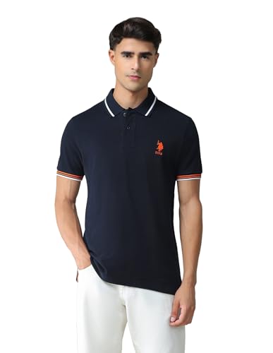 Image of U.S. POLO ASSN. Solid Slim Fit Polo T Shirts for Men - 100% Cotton, Half Sleeves Mens Tshirt