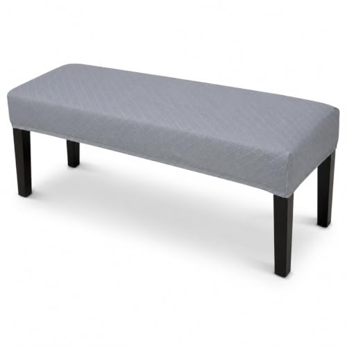 Image of Street27 High Stretch Jacquard Dining Bench Cover Elastic Chair Covers - Anti-Dust Removable Bench Slipcover Washable Bench Seat Protector Cushion Cover for Living Room, Bedroom, (Light Grey)