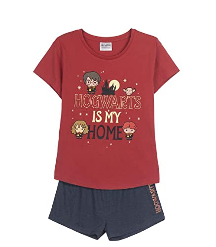 CERDÁ LIFE'S LITTLE MOMENTS Mujer Harry Potter Algodon 100% de 2 Piezas [ Camiseta + Pantalon Pijama Licencia Oficial Warner Bros, Rojo Oscuro, L