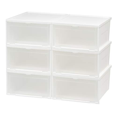 IRIS USA, Inc. NSSB-W Front Entry Stacking Shoe Box, Wide, White, 6 Pack