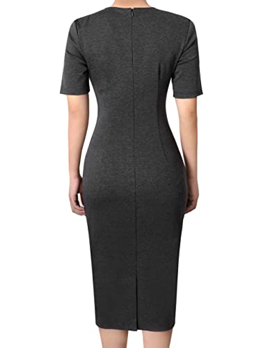VFSHOW Womens Pleated Crew Neck Patchwork Front Slit Work Business Office Party Bodycon Sheath Pencil Dress2