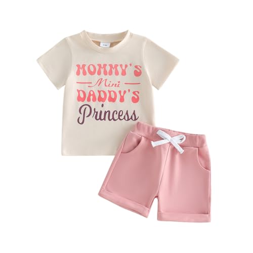 LIOMENGZI Toddler Baby Girl Clothes Summer Funny Letter Print Top Elastic Waist Shorts Set 6 12 18 24M 2T Infant Girl Clothes (A Pink Mini 12-18 Months)