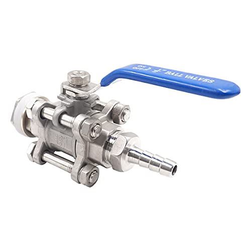 Horiznext 3/4" O.D. thread to 3/8 inch barb stainless steel home brewing bulkhead three-piece ball valve fitting kit, for gallon wine beer pot brew kettle spigot mash tun