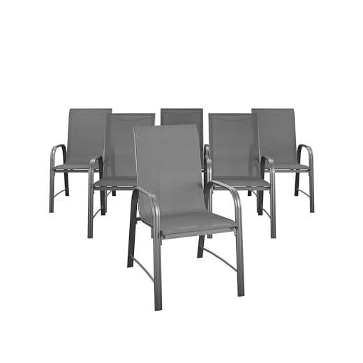 CoscoProducts COSCO 88645CHCE Paloma Steel Patio Dining Chairs, 6-Pack, Charcoal