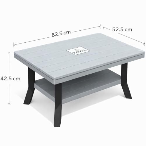 Image of Royal - Foldable Plastic Coffee Table with Storage Shelf | Center Table for Living Room | Tea Table | Furniture for Home & Office | 82.5 x 52.5 x 42.5 CM | Desert Colour (Grey)