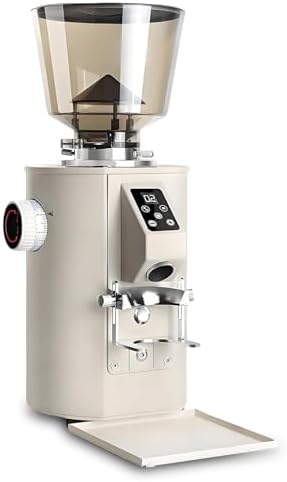 Professional Electric Coffee Grinder with 9 Adjustable Grind Settings, Flat Burr Grinding Machine, Includes Portafilter Holder - Beige Coffee Mill for Home Brewing