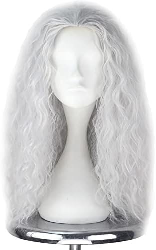ICOS Yan Dream Old Lady Wig Long Curly Fluffy Dirty Silver Grey Witch Hair Wig Grandma Wig Halloween Costume Movie Cosplay Punk Wig Adult Men Women Wig
